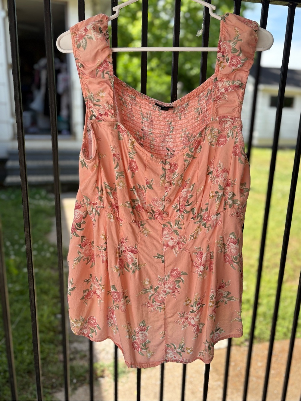 torrid Peach Floral Sleeveless Smocked-Back Camisole